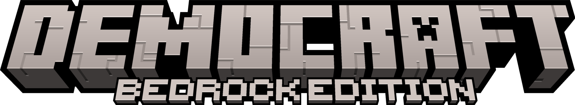 Cracked 3D render of the text DEMOCRAFT with bedrock edition on it